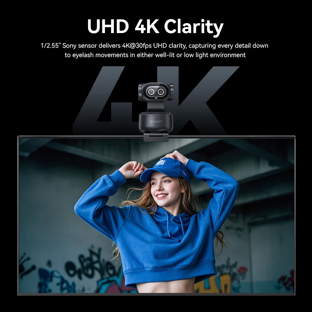 4K Webcam PTZ Web Camera Gesture Control Autofocus AI Tracking Video Camera for Streaming EMEET PIXY Dual-Camera With SonySensor