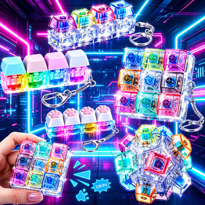 LED Light Keyboard Keychain Fidget Toy Clickable Button Stress